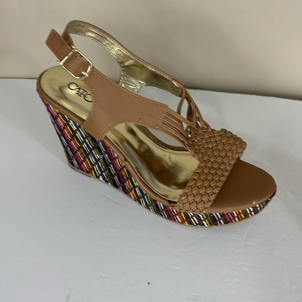 Cato Platform Wedge Sandals Multicolor Strap Tan Sandals Size 8 NWT